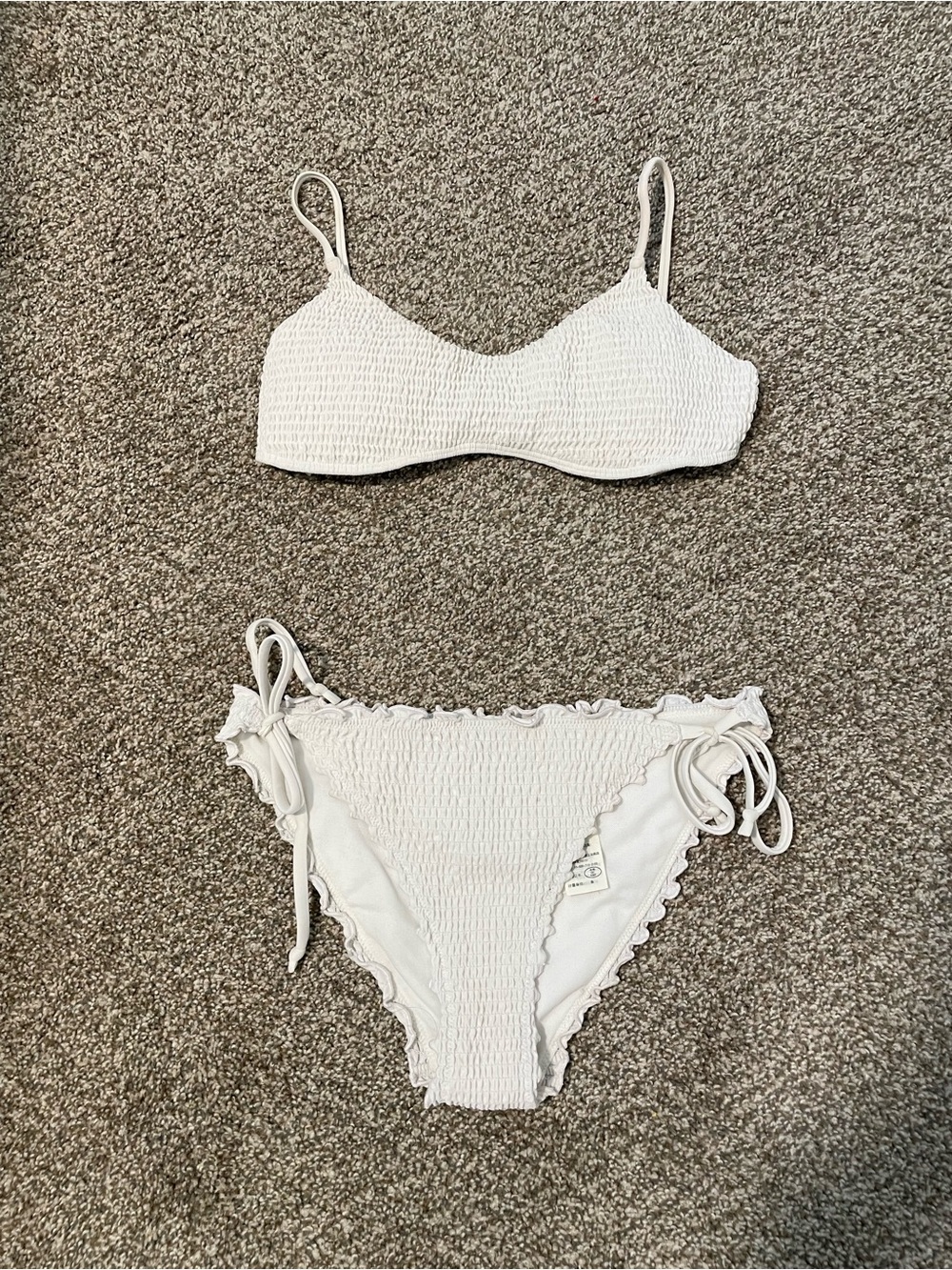 Hollister White Smocked Side Tie Bikini Set - Swim Bachelorette Bride Crossback